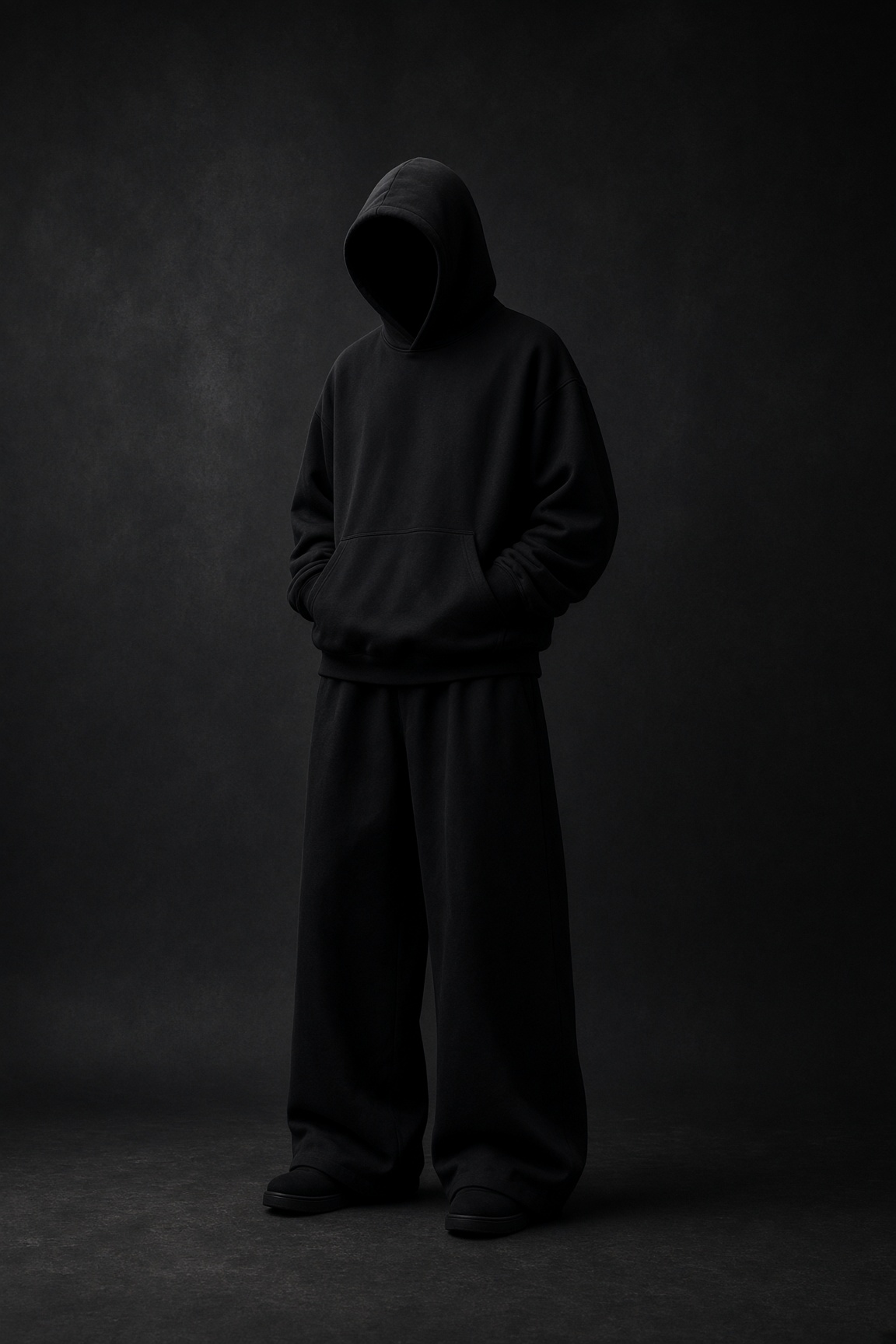 Hood up, face withheld